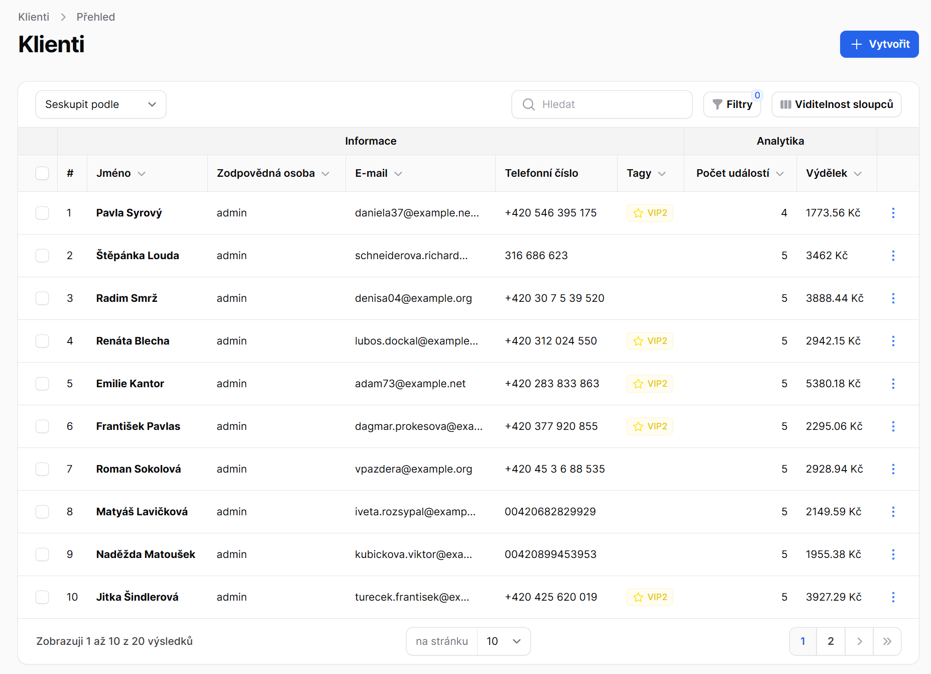 B2C CRM Přehled klientů