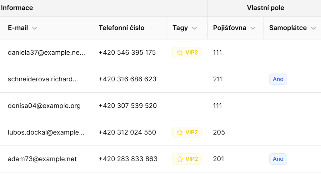 B2C CRM - Vlastní pole v tabulce