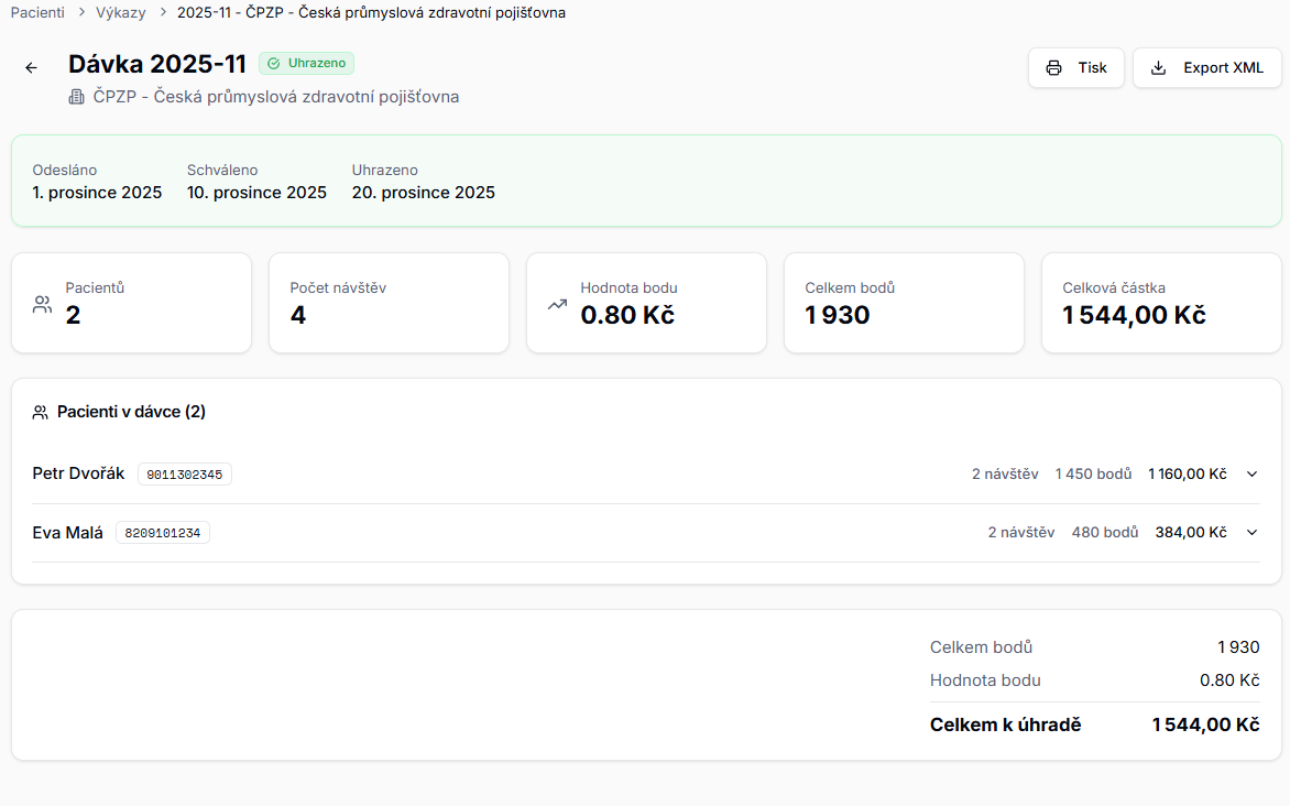 Sengi-Pacienti-Vykazy ZP
