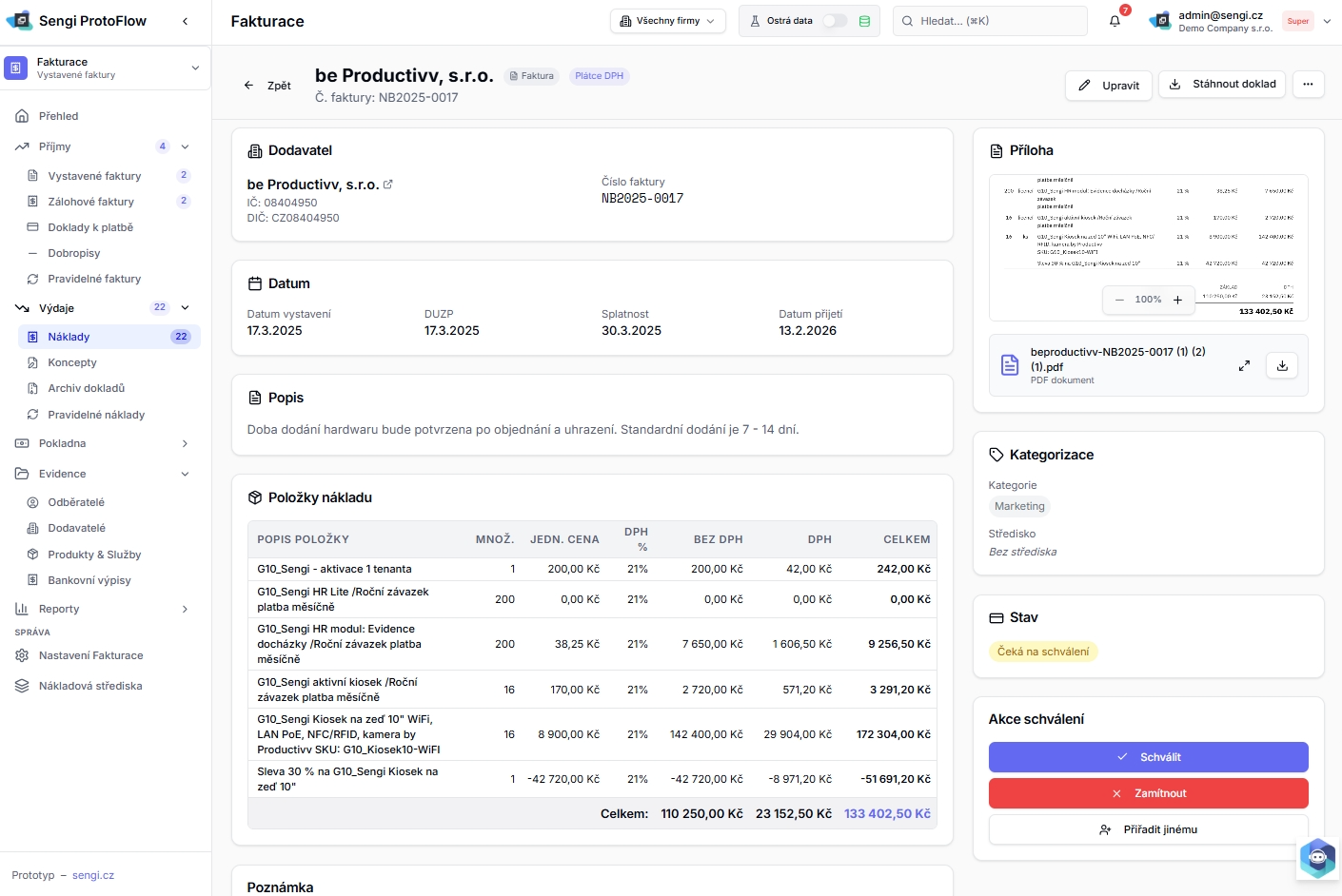 Sengi-Fakturace-DetailNakladu