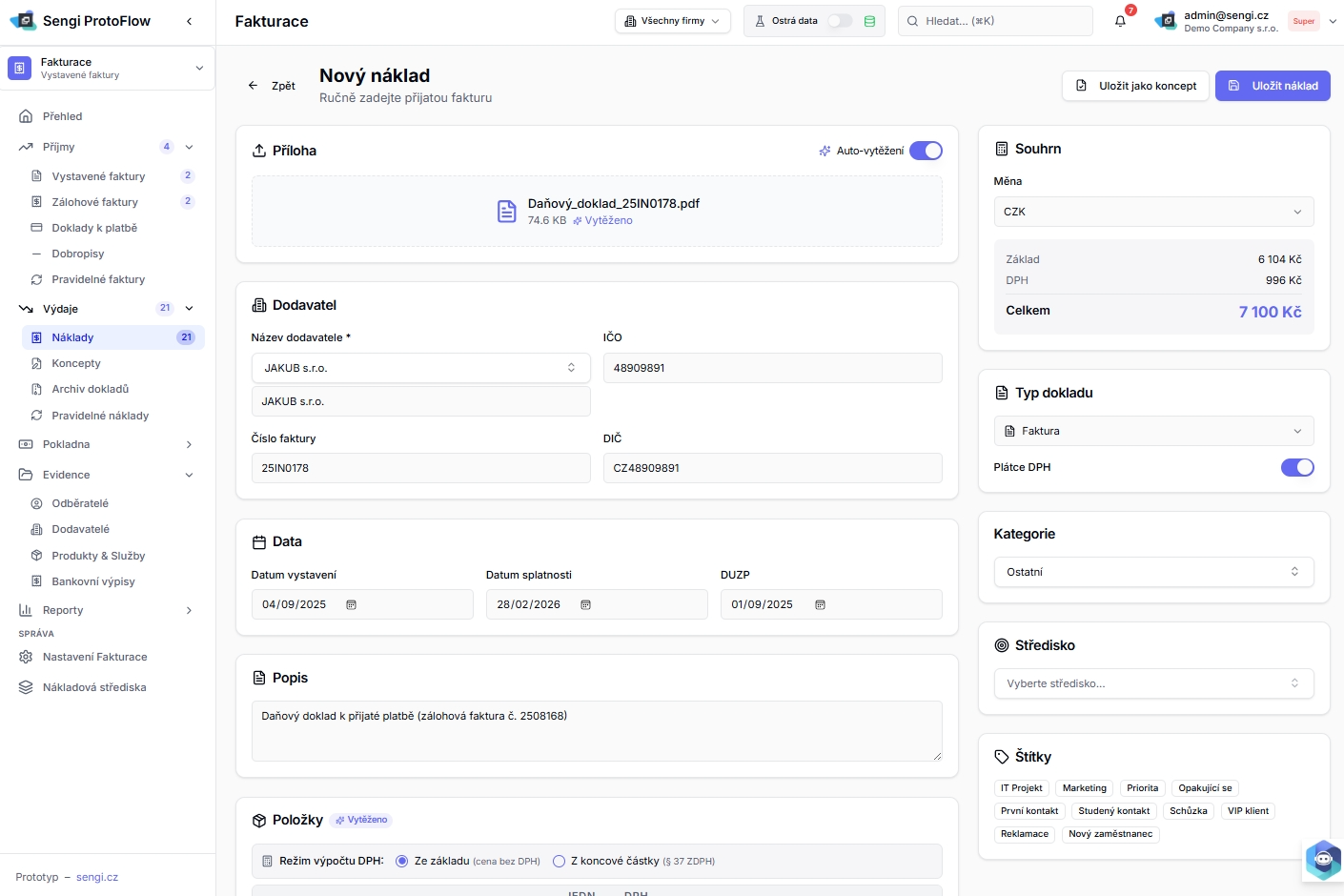Sengi-Fakturace-NovyNaklad