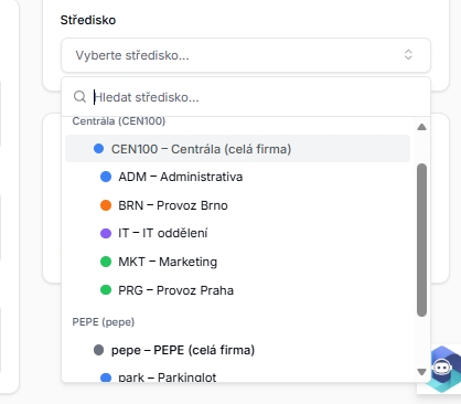 Sengi-Fakturace-VyberStredisko
