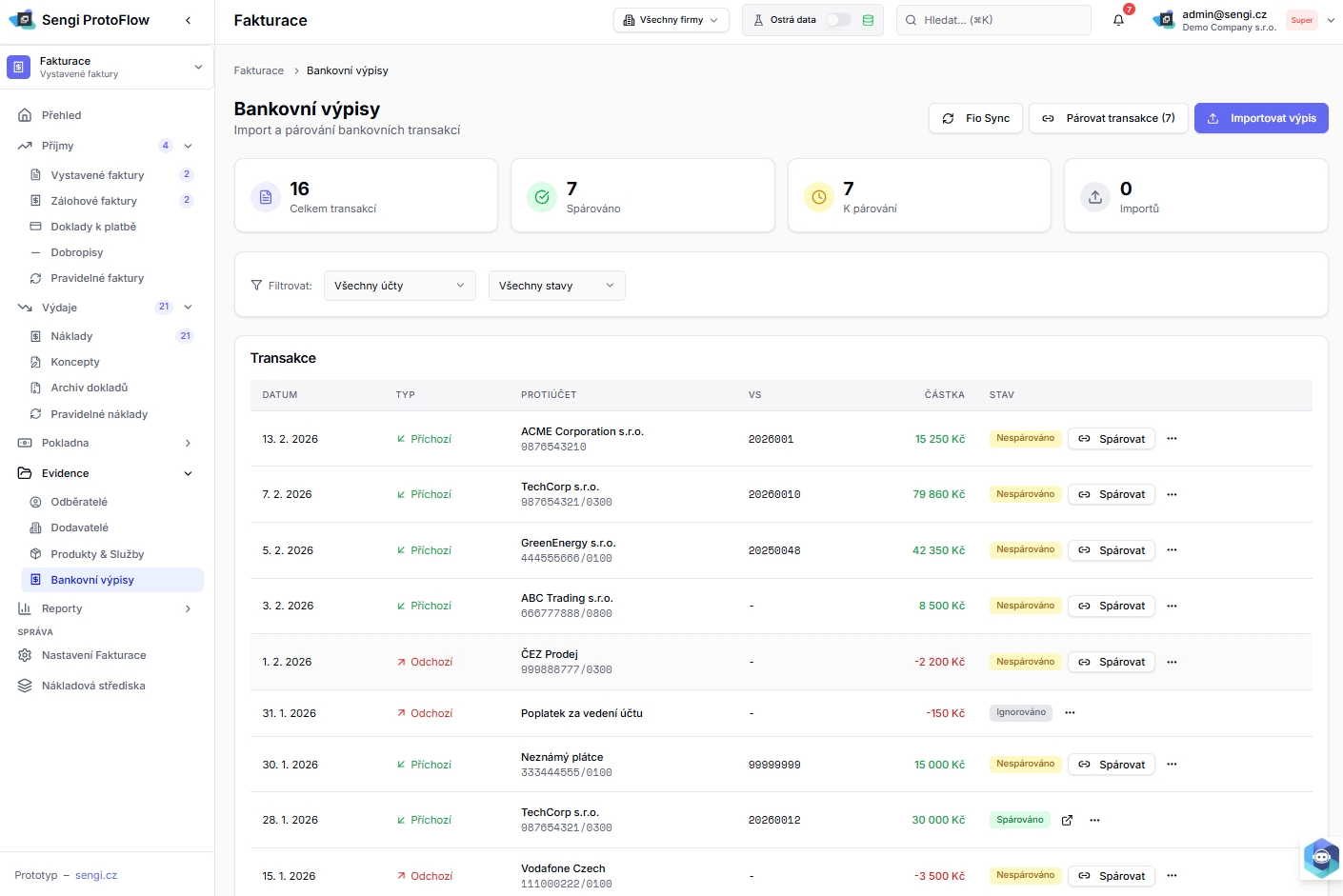 Sengi-Fakturace-bankovnivypisy