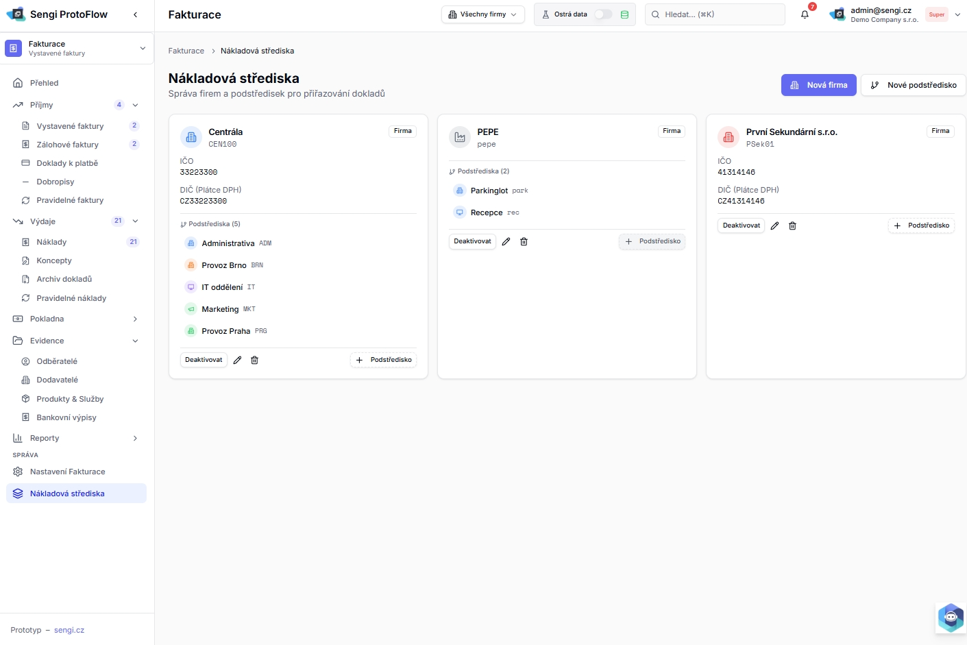 Sengi-Fakturace-strediskanaklad